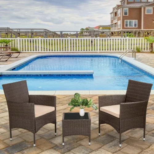 Outdoor Patio Furniture Set，3 Pieces Wicker Bistro Set Outdoor Patio Set Rattan Chair Conversation Sets Patio Sofa Wicker Table