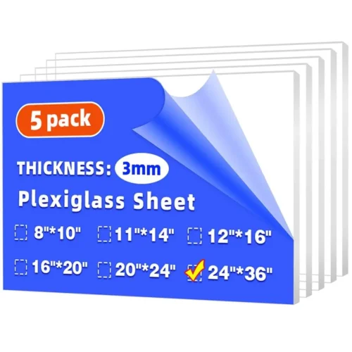 5-Pack 24x36 Inch Clear Acrylic Sheets, 1/8 Inch (3mm) Thick, Easy to Cut with Engraver or Hand Tools