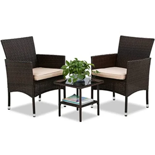 3-Piece Patio Furniture Set in Brown with Coffee Table Modern Rattan Chairs Conversation Set Weather-Resistant Outdoor Seating