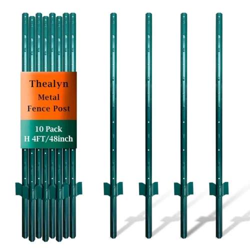 4ft Fence Posts Pack of 10 - Metal U-Posts & Step-in Stakes, No Digging Poles for Garden Wire Fencing