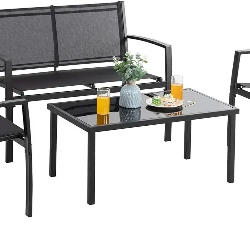 4 Pieces Patio Furniture Sets,Outdoor Patio Conversation Sets with Glass Coffee Table, Small Porch Balcony Furniture