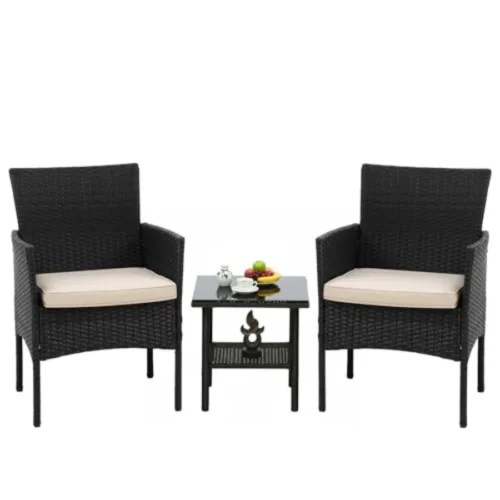 3 Pieces Patio Furniture Set Outdoor Wicker Bistro Sets Modern Rattan Chair Conversation Sets with Coffee Table for Yard Backya