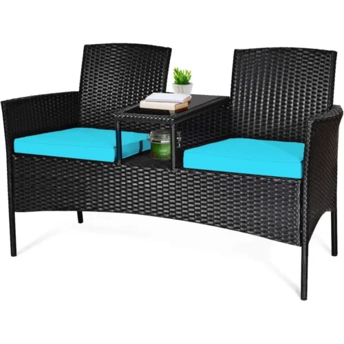 Rattan Patio Furniture Set with Cushions, Tempered Glass Table, Ideal for Outdoor Garden Use