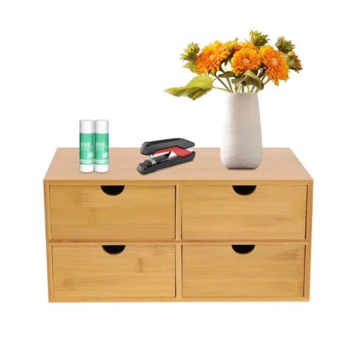 Elegant Bamboo Desktop Organizer with 4 Drawers Space-Saving Eco-Friendly Easy To Clean Perfect for Office & Home Use