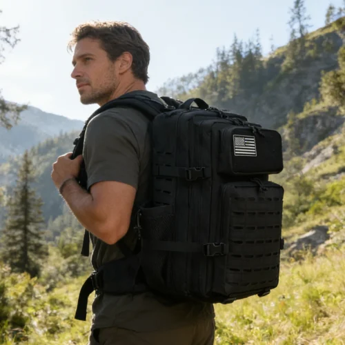 45L Men's and Women's Tactical Backpack Outdoor Camping Equipment Backpack Hiking Backpack Travel Backpack with Double Cup Holde