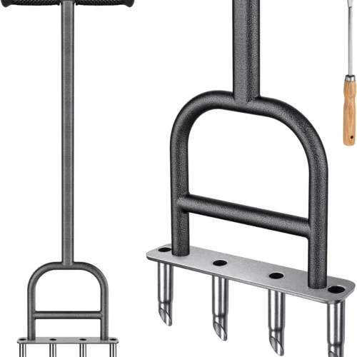 Stainless Steel Lawn Aerator with Soft Grip, Manual Soil Loosening Tool for Garden Health